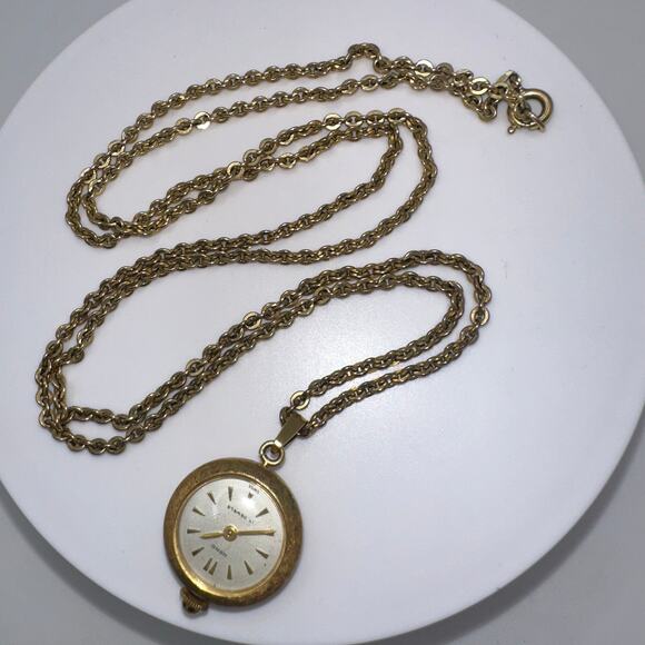 Heno vintage Swiss 17j manual watch pendant on antique rolled gold 30” chain - Picture 1 of 11